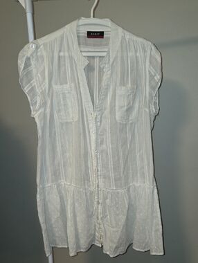 KIKIT White Sheer Button-Front Cap Sleeve Tunic